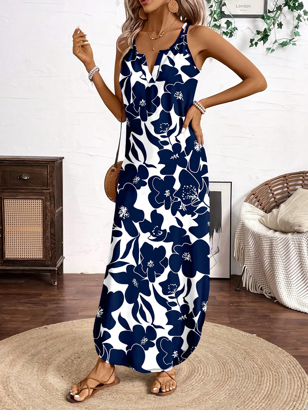 V-Neck Blue Camisole Dress